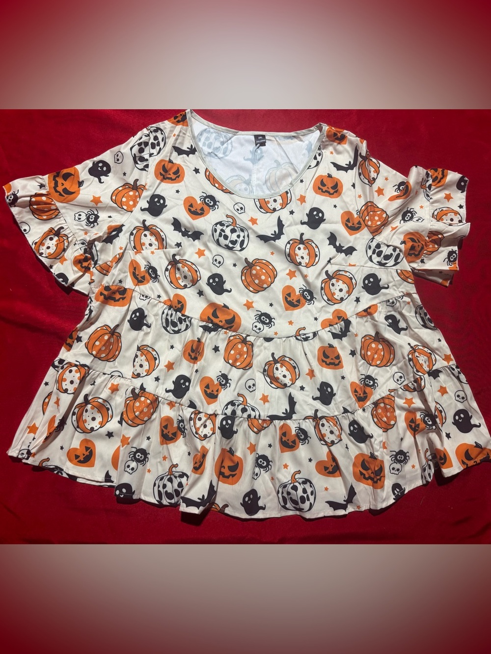 SHEIN White Orange & Black Halloween Pumpkin Ghost Tiered Tunic